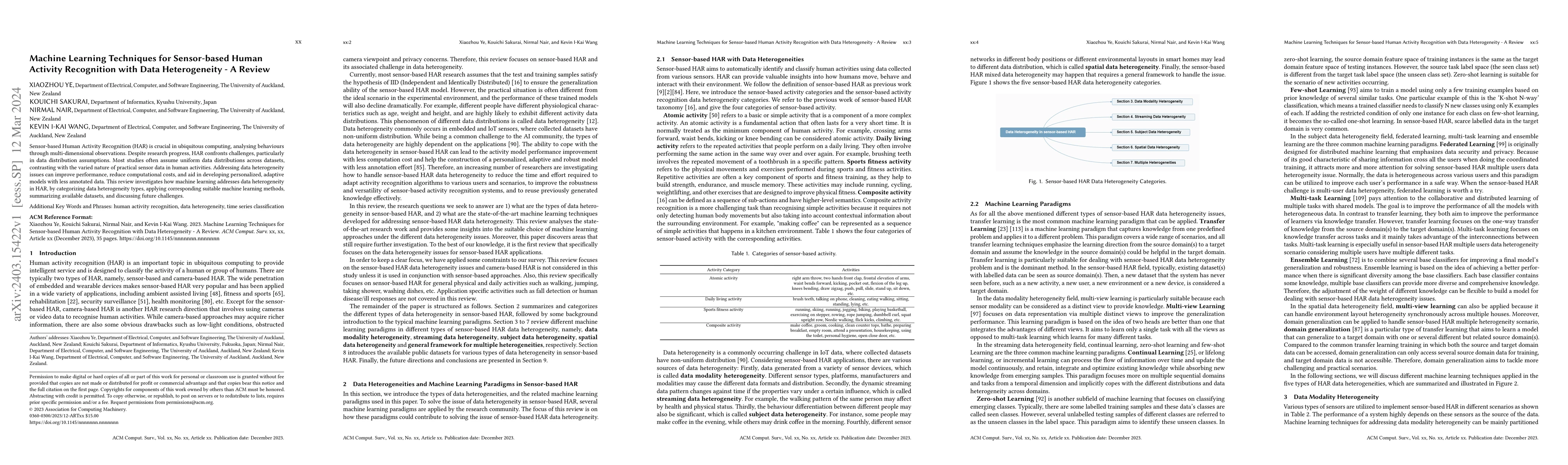 Thumbnail for Machine Learning Techniques for Sensor-based Human Activity Recognition
  with Data Heterogeneity -- A Review