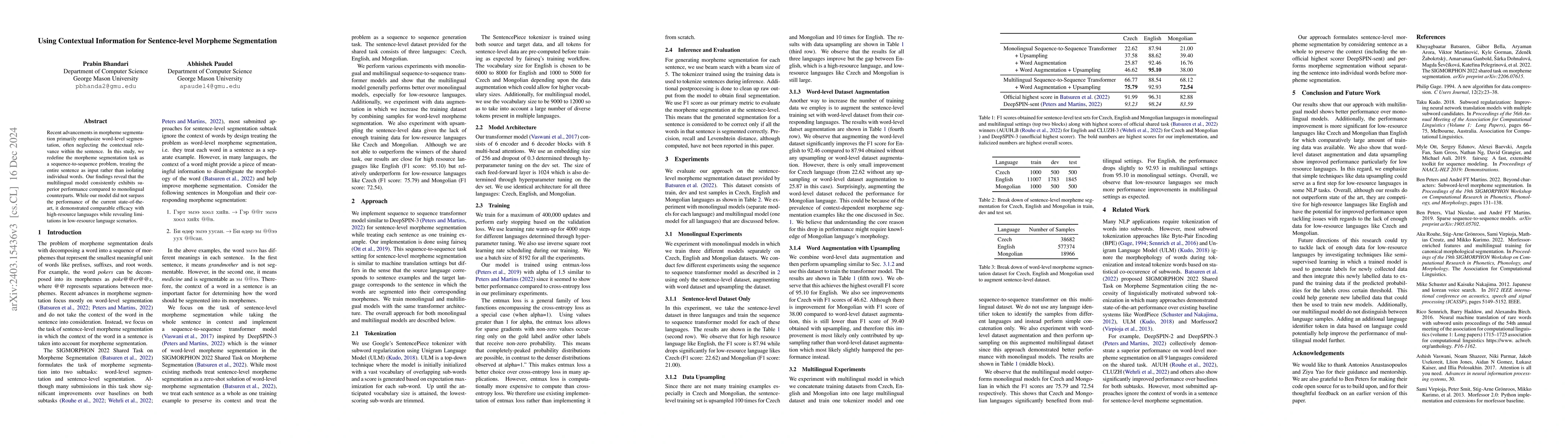 Thumbnail for Using Contextual Information for Sentence-level Morpheme Segmentation