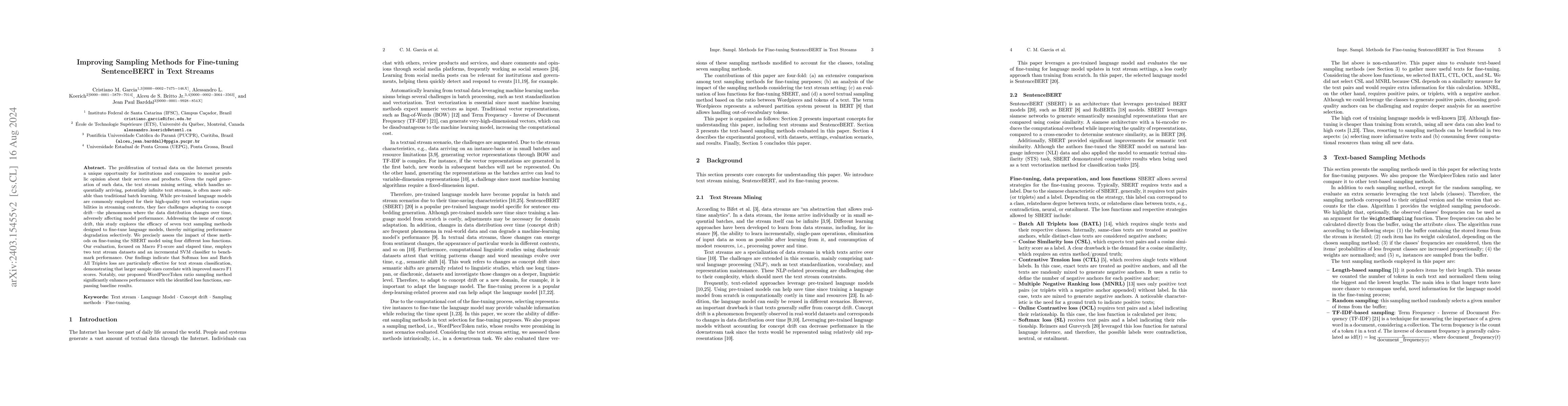 Thumbnail for Improving Sampling Methods for Fine-tuning SentenceBERT in Text Streams