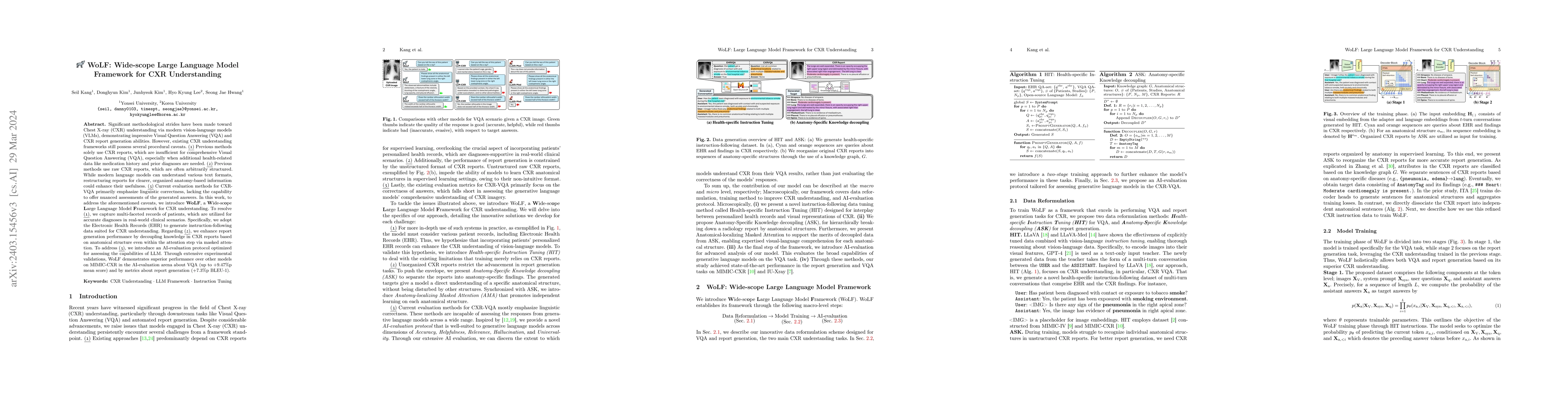 Thumbnail for WoLF: Wide-scope Large Language Model Framework for CXR Understanding