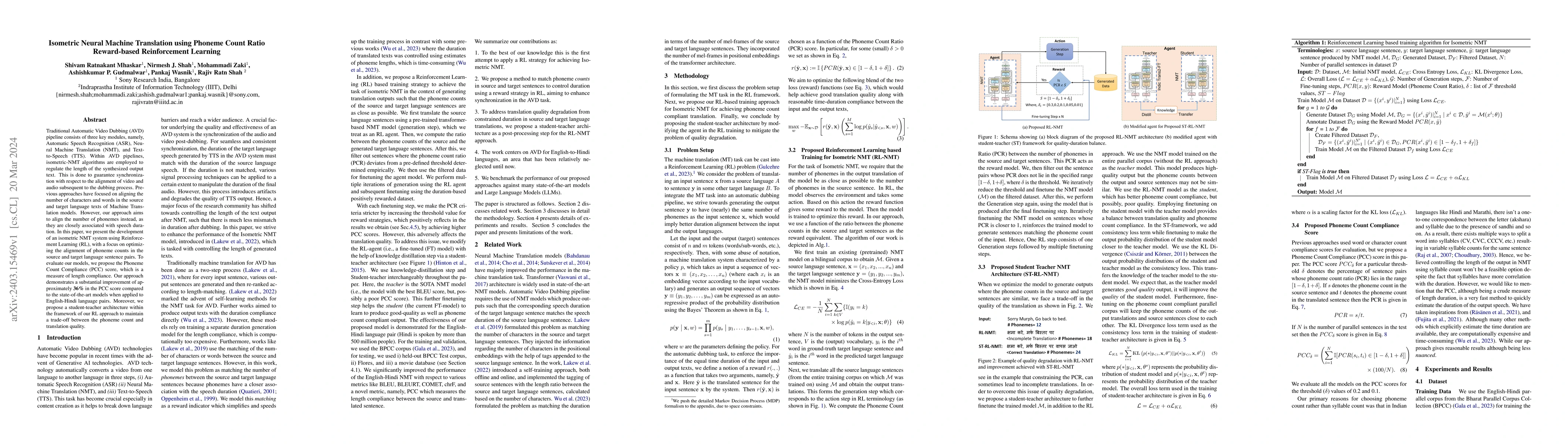 Thumbnail for Isometric Neural Machine Translation using Phoneme Count Ratio
  Reward-based Reinforcement Learning