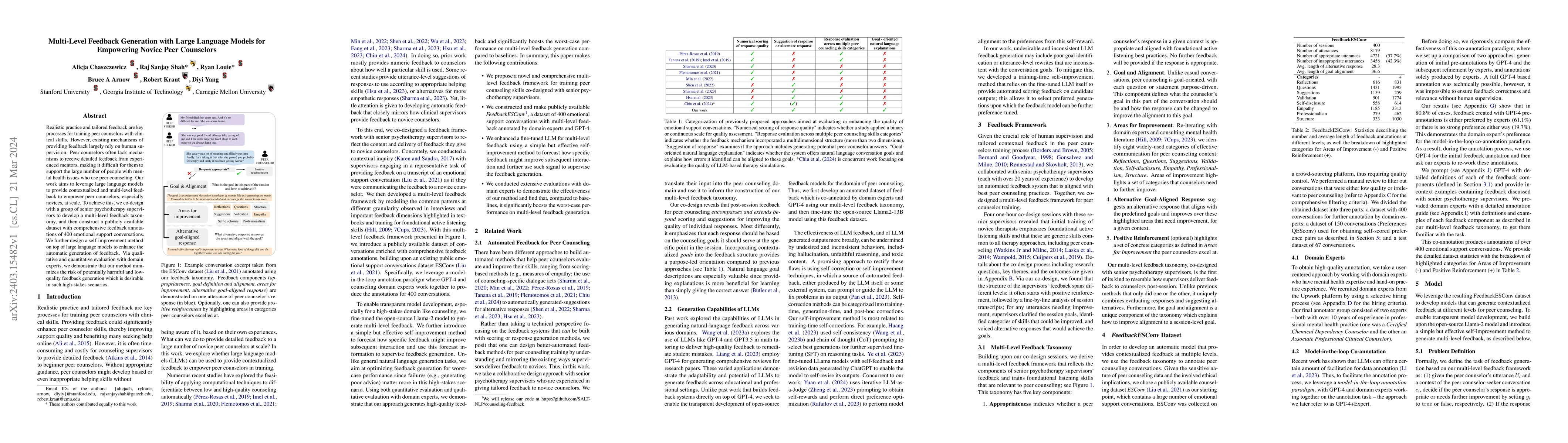 Thumbnail for Multi-Level Feedback Generation with Large Language Models for
  Empowering Novice Peer Counselors