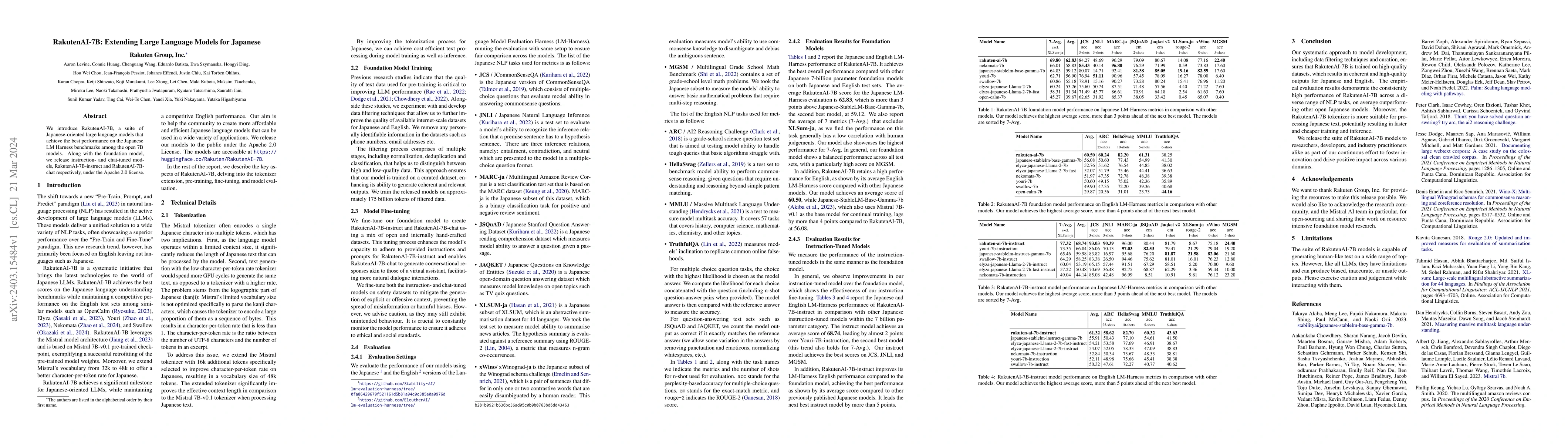 Thumbnail for RakutenAI-7B: Extending Large Language Models for Japanese