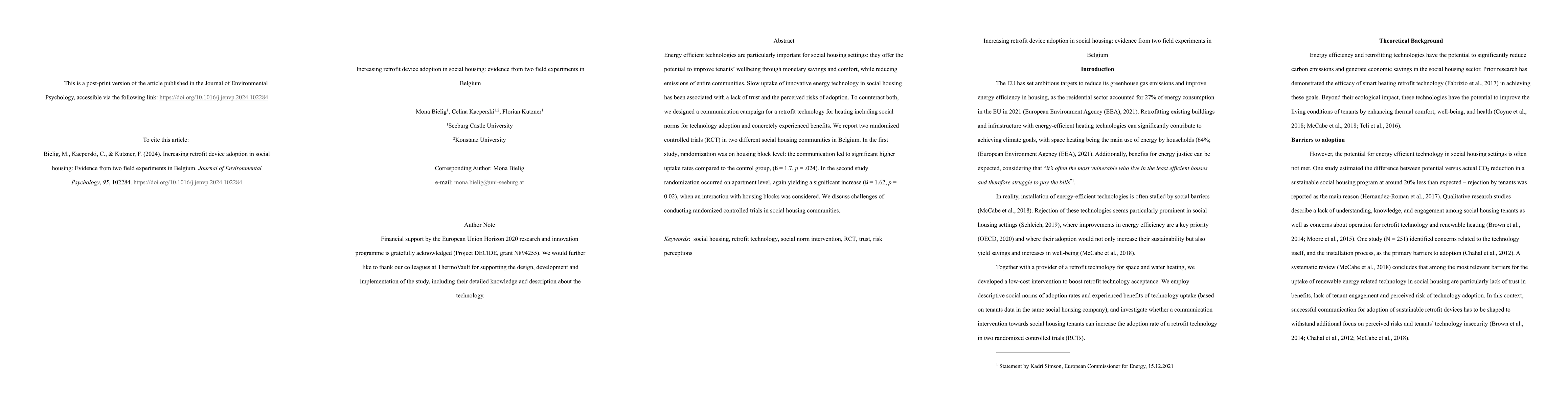 Thumbnail for Increasing retrofit device adoption in social housing: evidence from two
  field experiments in Belgium