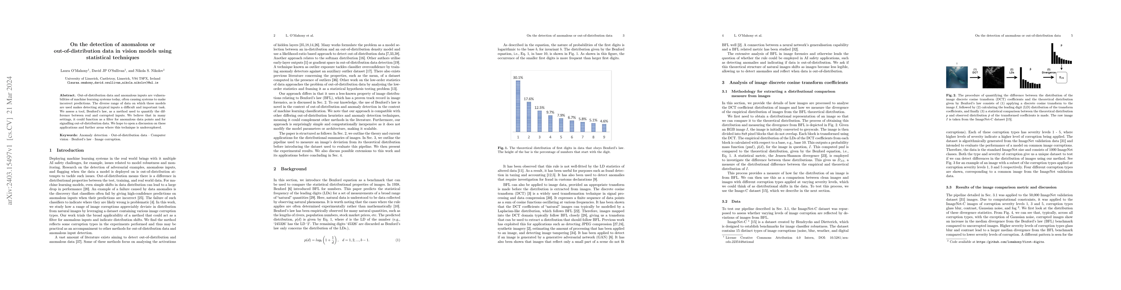 Thumbnail for On the Detection of Anomalous or Out-Of-Distribution Data in Vision
  Models Using Statistical Techniques