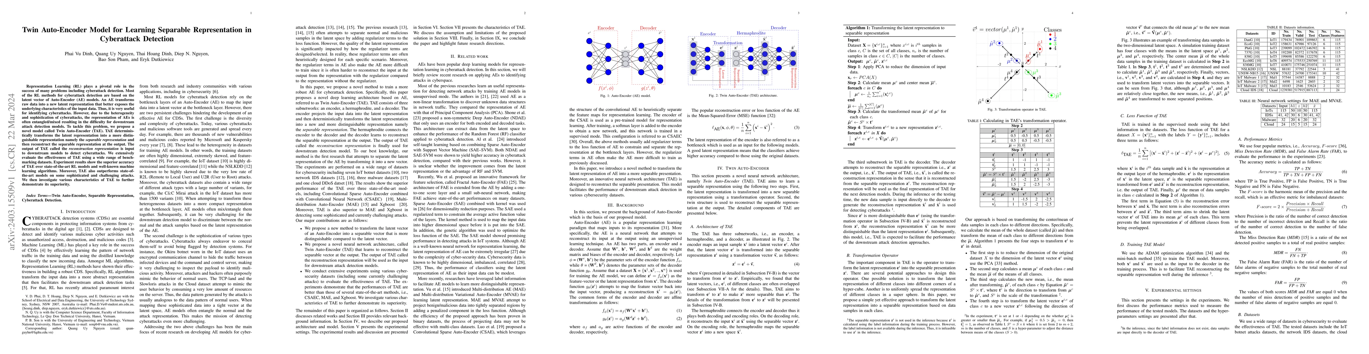 Thumbnail for Twin Auto-Encoder Model for Learning Separable Representation in
  Cyberattack Detection
