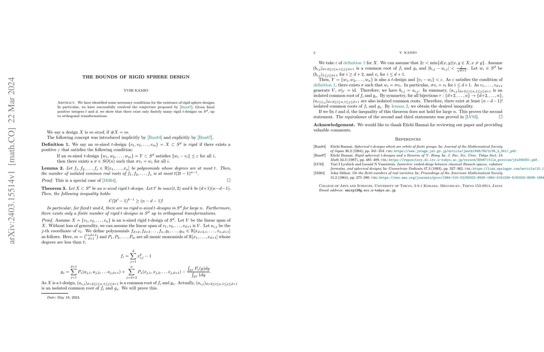 Thumbnail for The bounds of rigid sphere design