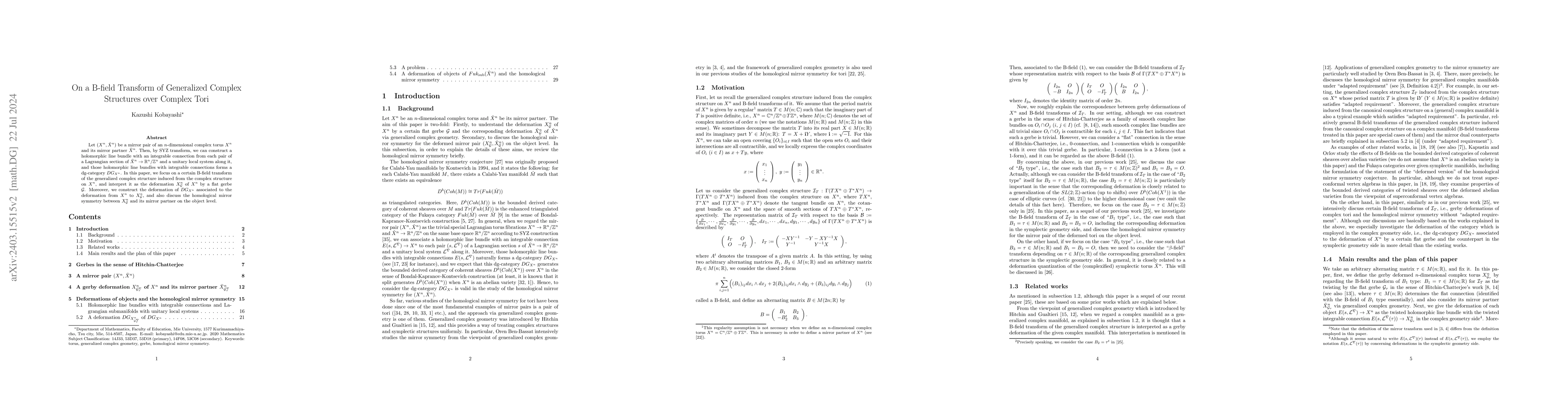 Thumbnail for On a B-field transform of generalized complex structures over complex
  tori