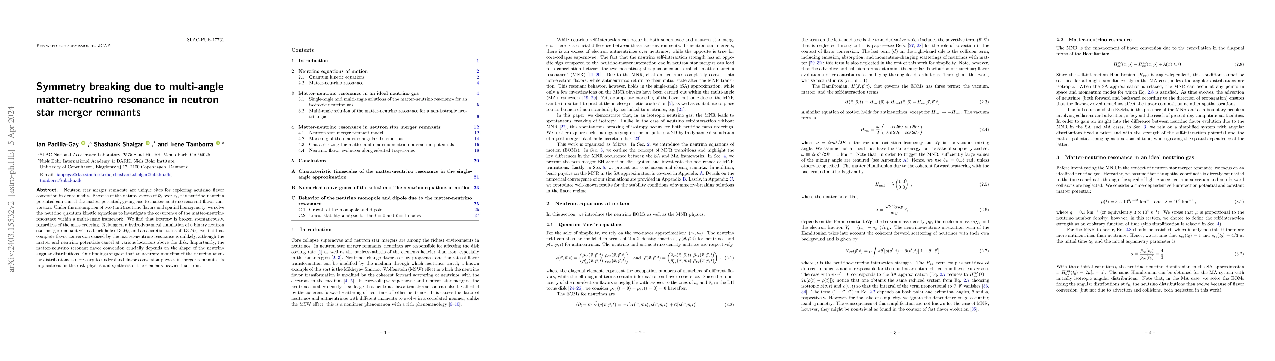 Thumbnail for Symmetry breaking due to multi-angle matter-neutrino resonance in
  neutron star merger remnants