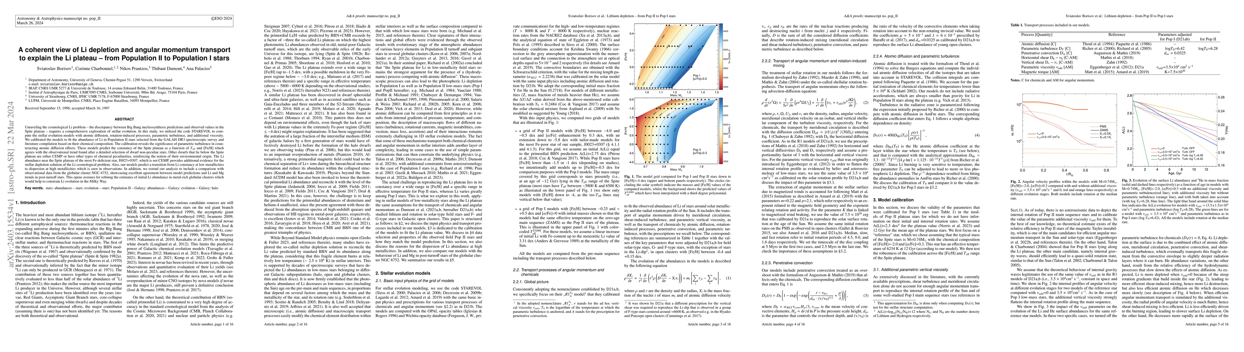 Thumbnail for A coherent view of Li depletion and angular momentum transport to
  explain the Li plateau -- from Population II to Population I stars