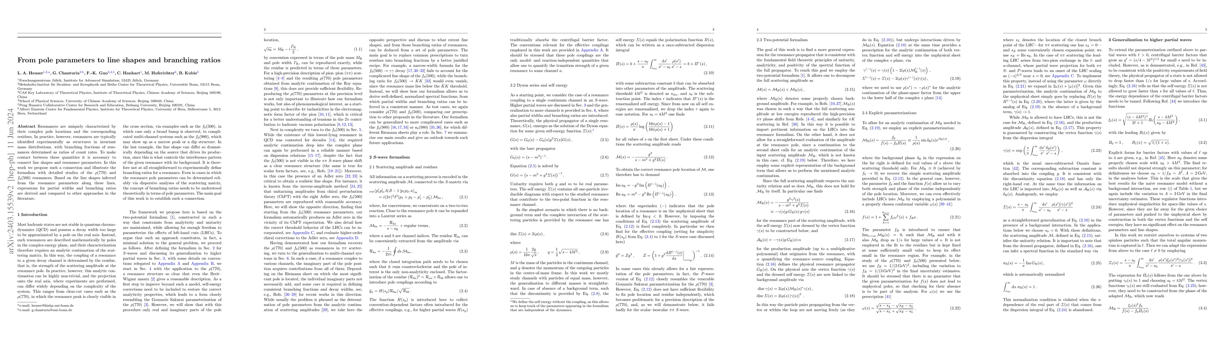 Thumbnail for From pole parameters to line shapes and branching ratios