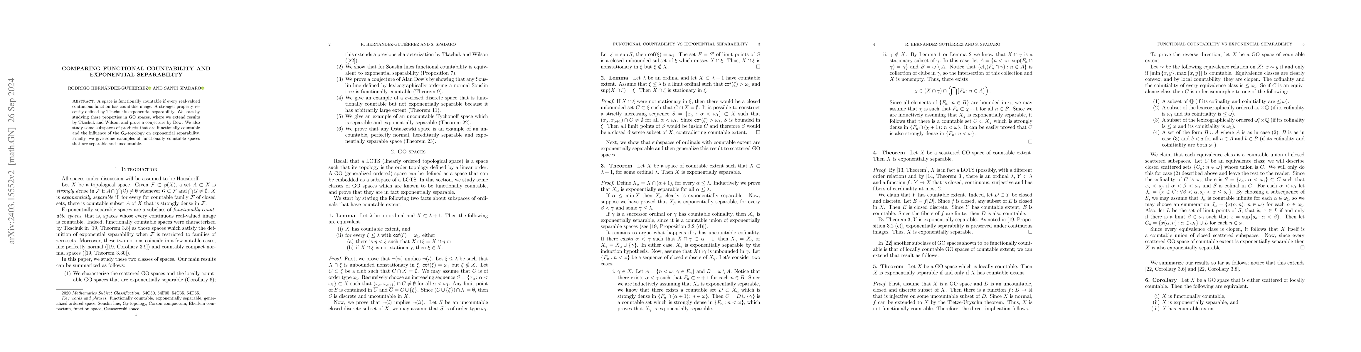 Thumbnail for Comparing functional countability and exponential separability