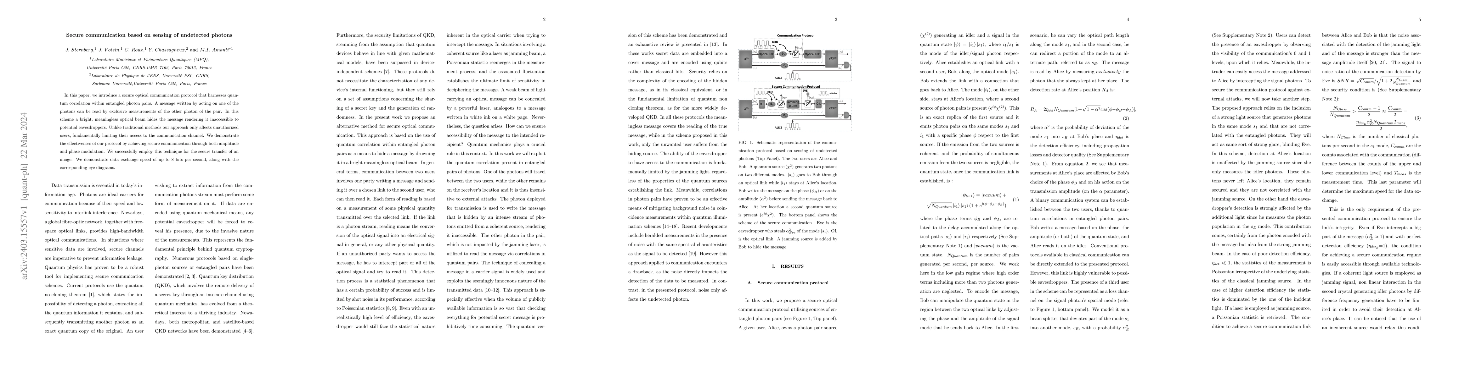 Thumbnail for Secure communication based on sensing of undetected photons