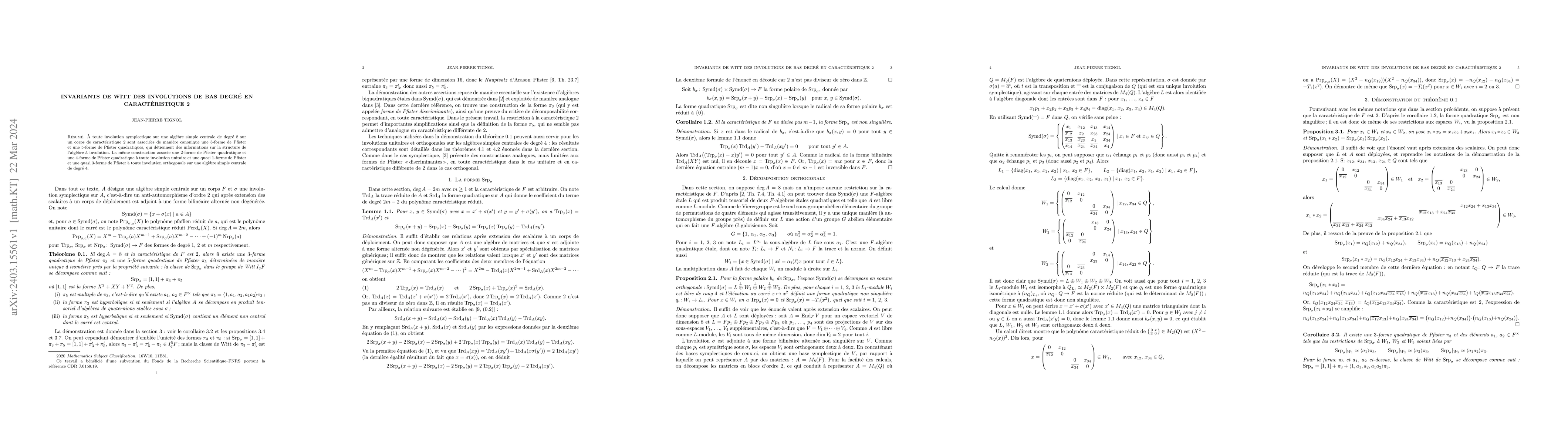 Thumbnail for Invariants de Witt des involutions de bas degr\'e en caract\'eristique 2