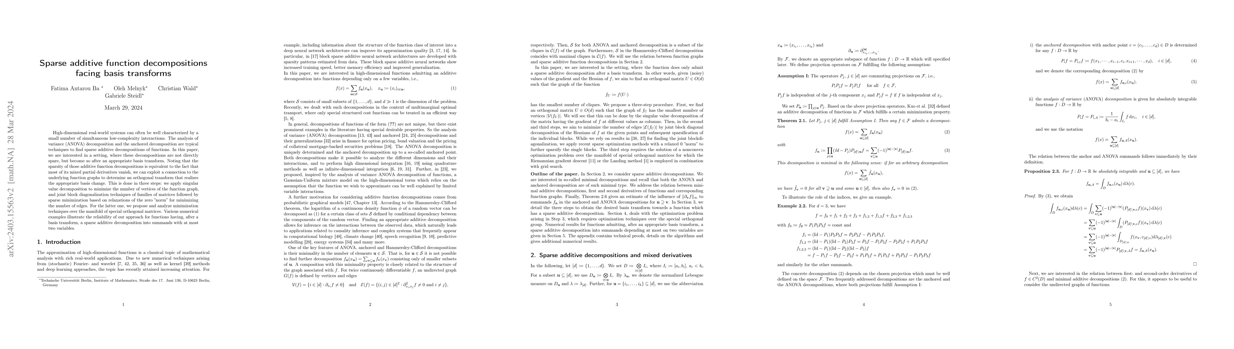 Thumbnail for Sparse additive function decompositions facing basis transforms