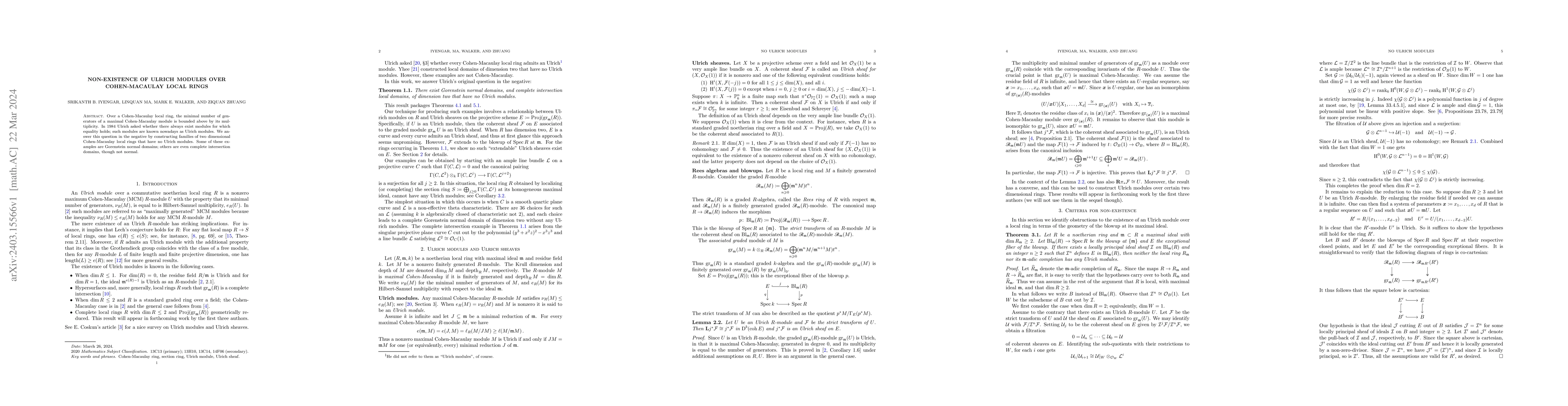 Thumbnail for Non-existence of Ulrich modules over Cohen-Macaulay local rings