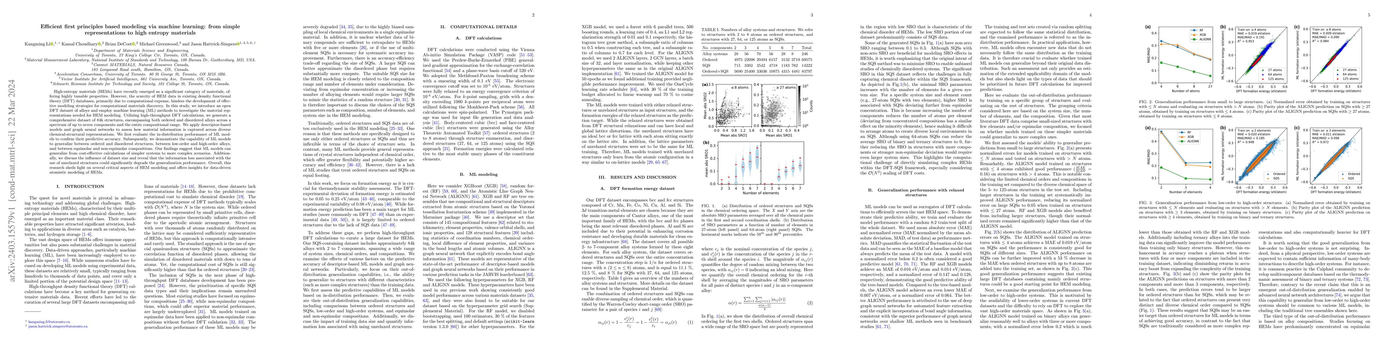 Thumbnail for Efficient first principles based modeling via machine learning: from
  simple representations to high entropy materials
