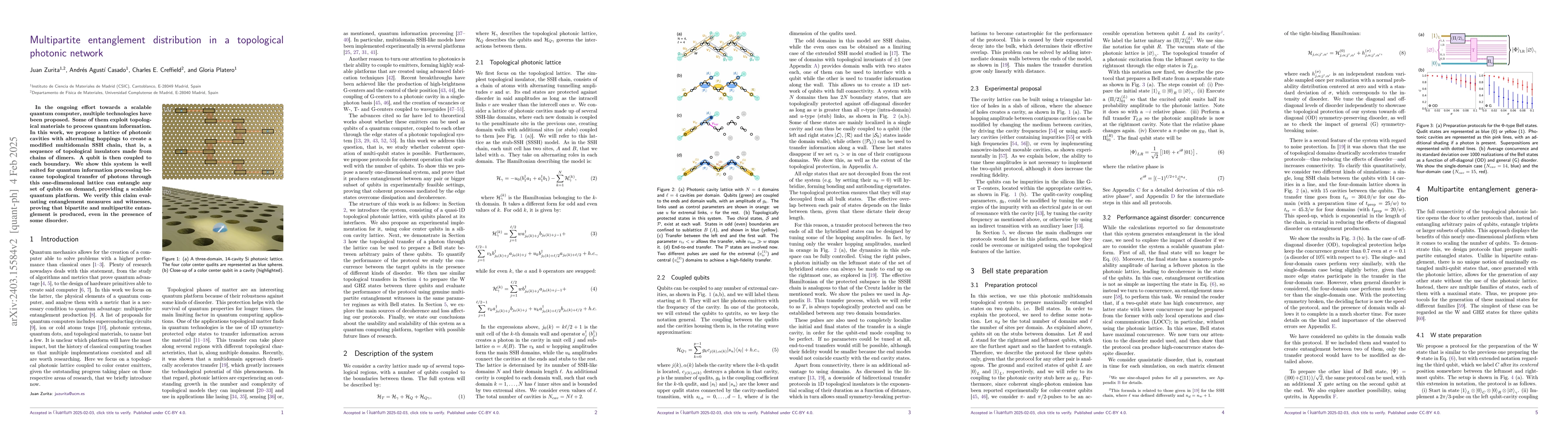 Thumbnail for Multipartite entanglement distribution in a topological photonic network