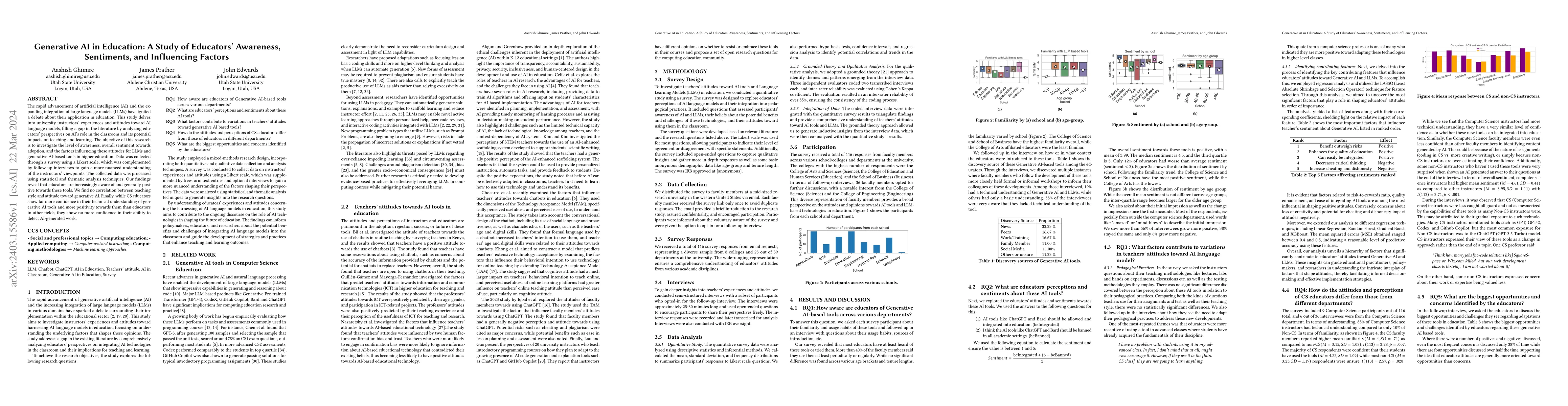 Thumbnail for Generative AI in Education: A Study of Educators' Awareness, Sentiments,
  and Influencing Factors