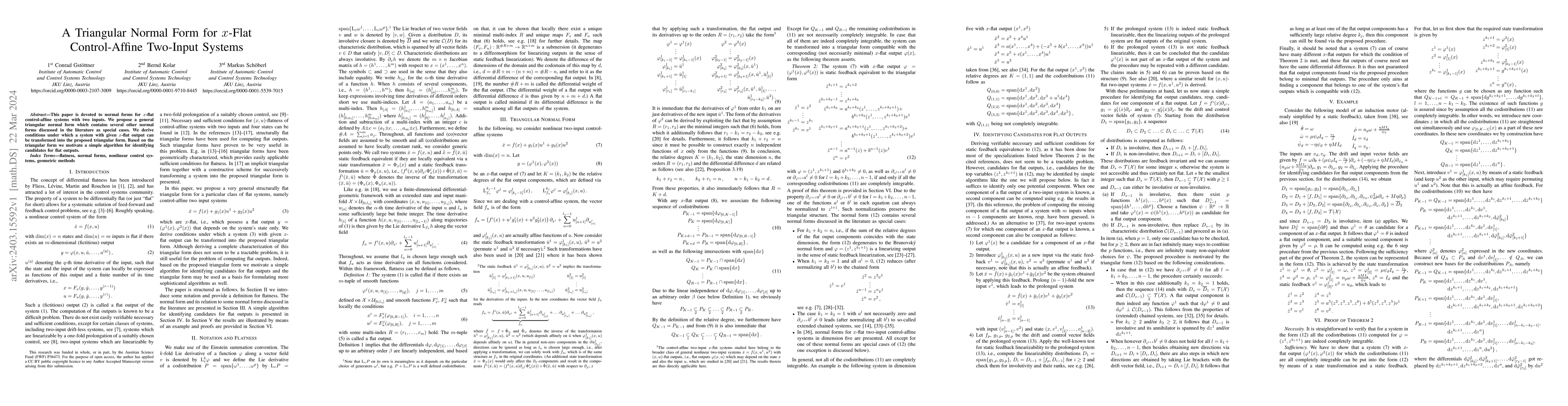 Thumbnail for A Triangular Normal Form for x-Flat Control-Affine Two-Input Systems