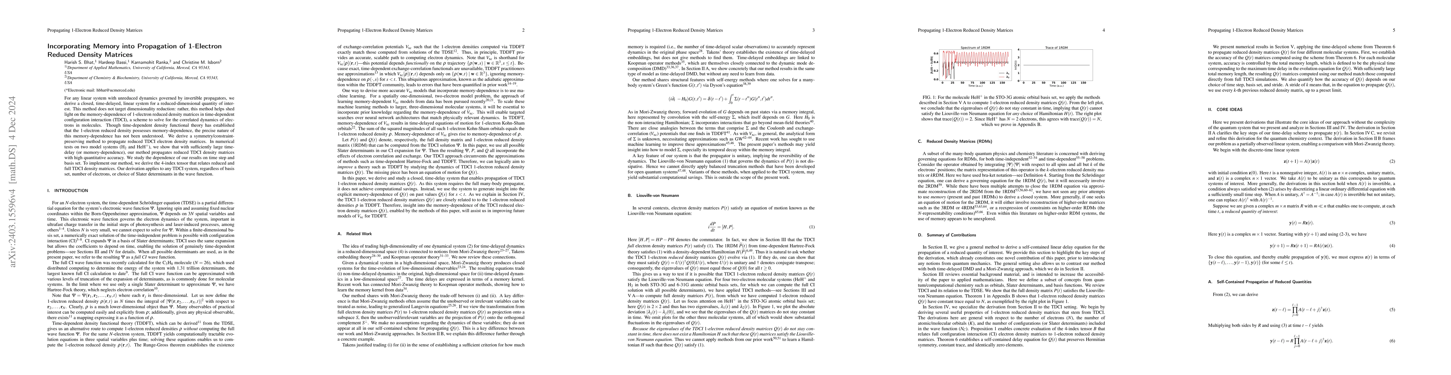 Thumbnail for Incorporating Memory into Propagation of 1-Electron Reduced Density
  Matrices