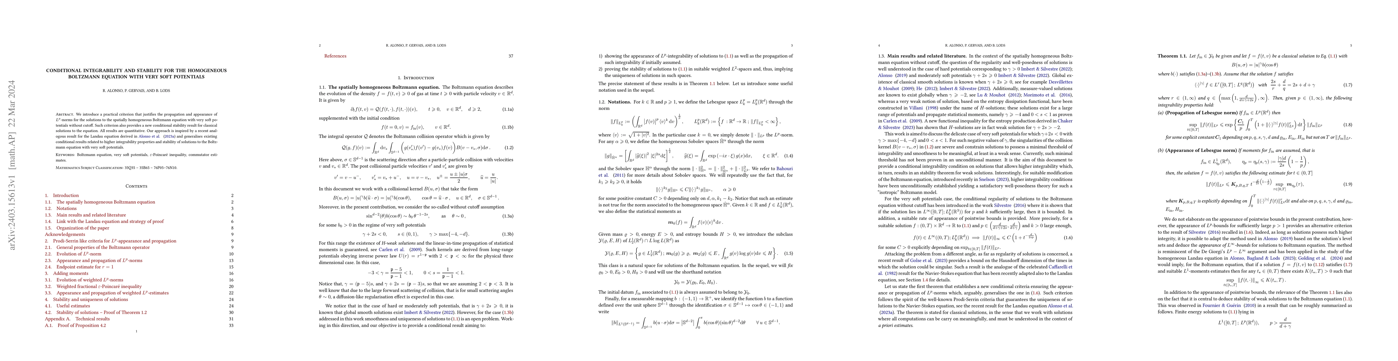 Thumbnail for Conditional integrability and stability for the homogeneous Boltzmann
  equation with very soft potentials