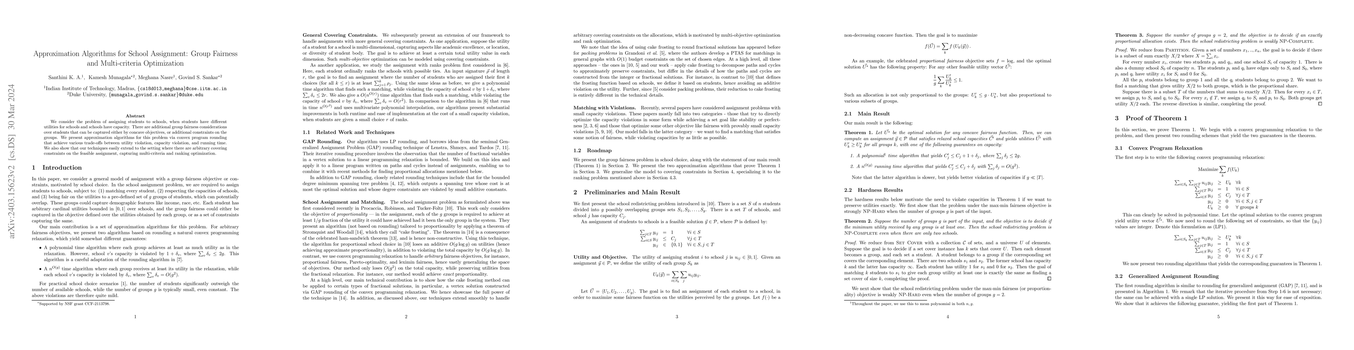 Thumbnail for Approximation Algorithms for School Assignment: Group Fairness and
  Multi-criteria Optimization