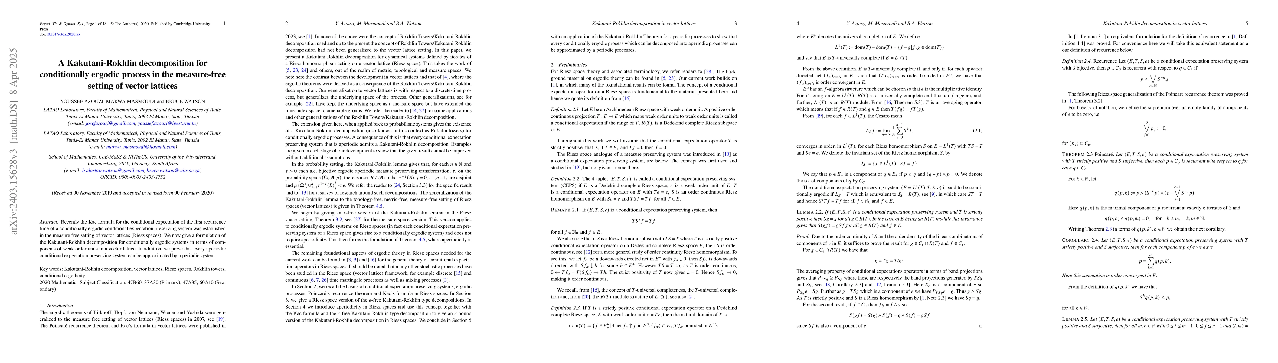 Thumbnail for A Kakutani-Rokhlin theorem for conditionally ergodic process in Riesz
  spaces