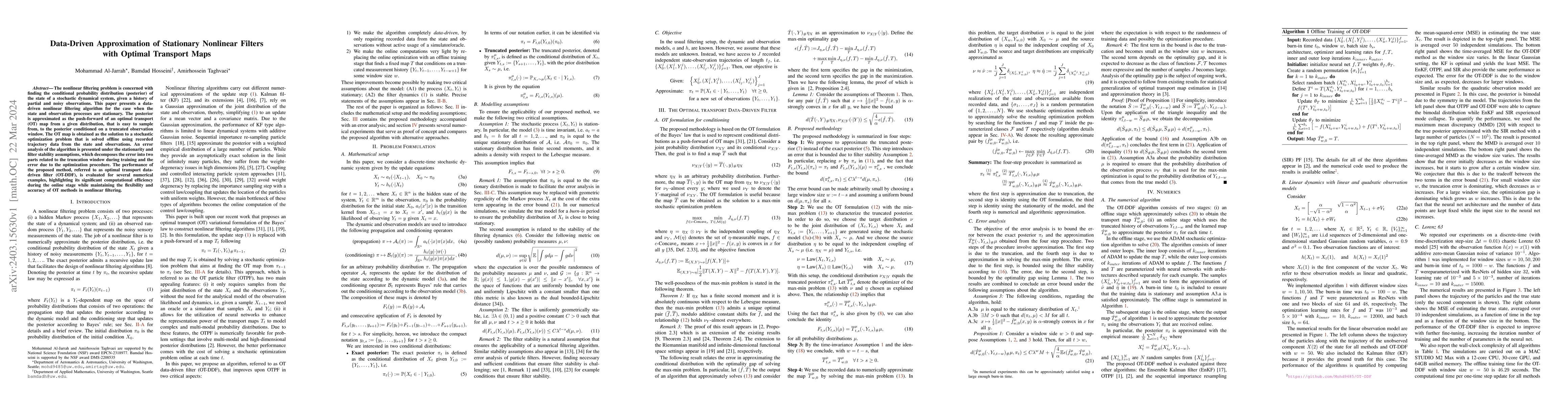 Thumbnail for Data-Driven Approximation of Stationary Nonlinear Filters with Optimal
  Transport Maps