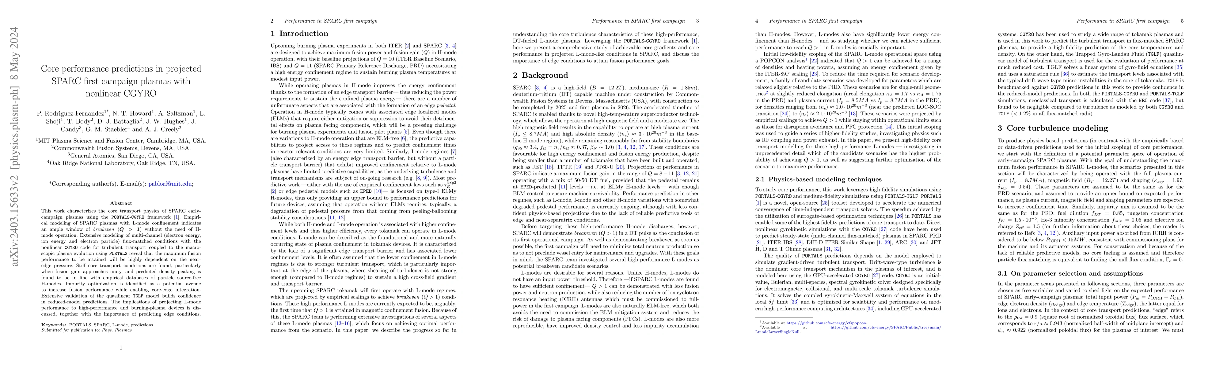 Thumbnail for Core performance predictions in projected SPARC first-campaign plasmas
  with nonlinear CGYRO