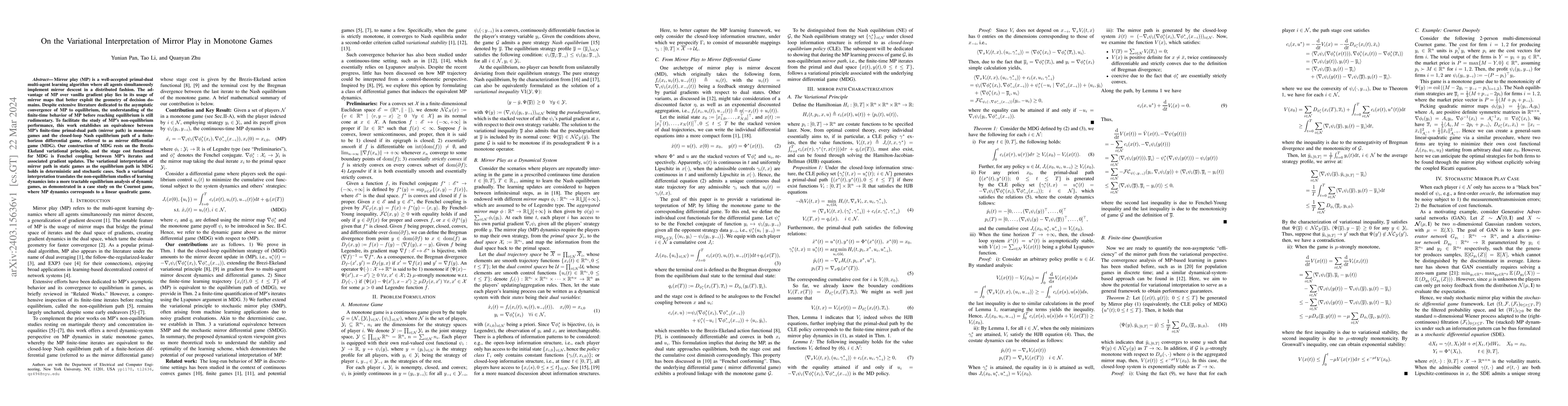 Thumbnail for On the Variational Interpretation of Mirror Play in Monotone Games