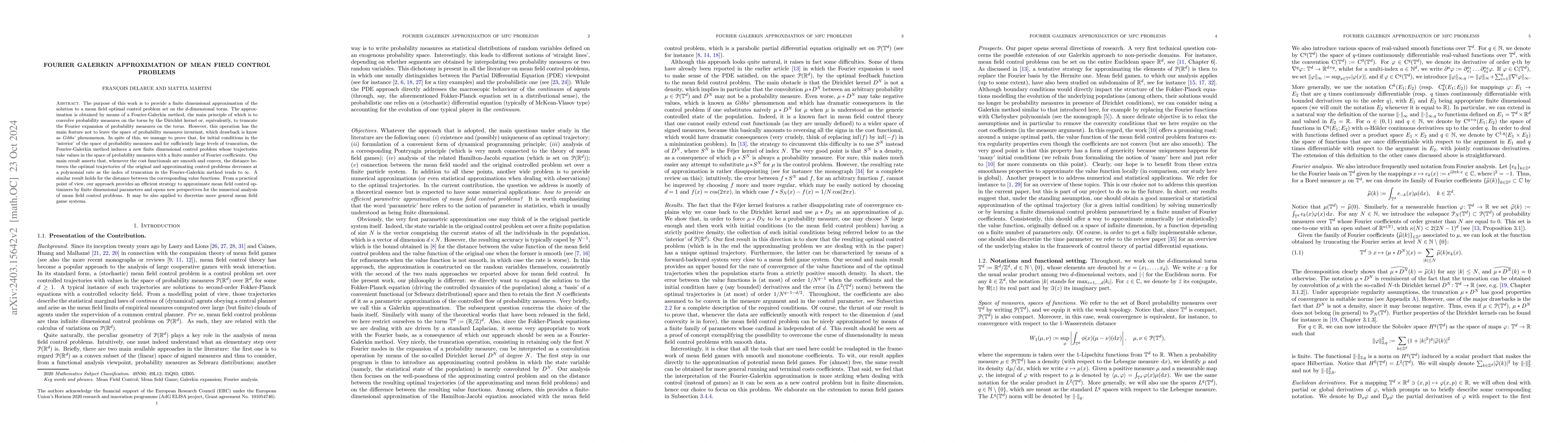 Thumbnail for Fourier Galerkin approximation of mean field control problems