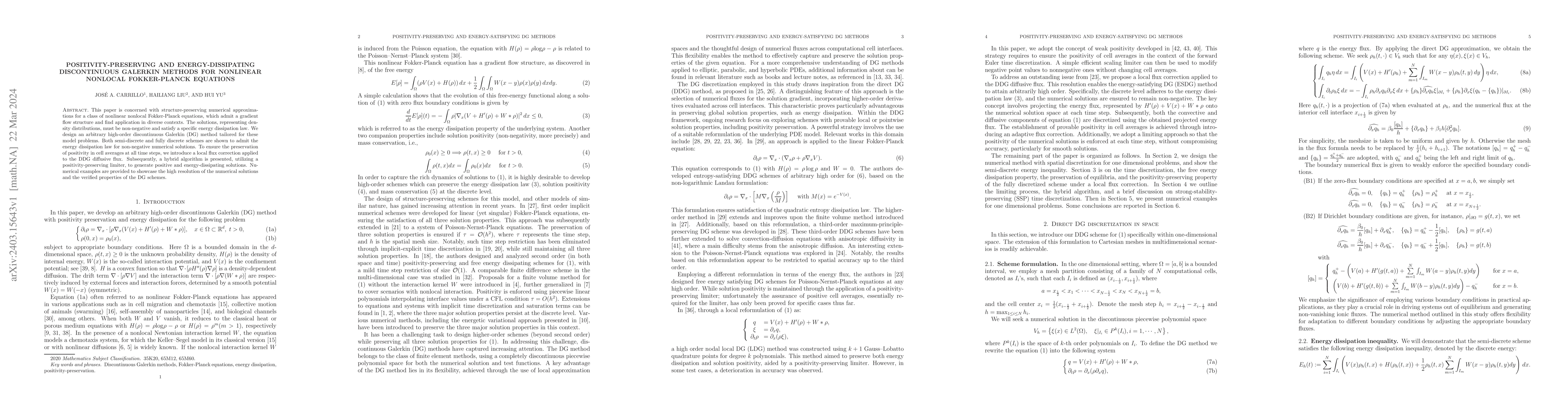 Thumbnail for Positivity-preserving and energy-dissipating discontinuous Galerkin
  methods for nonlinear nonlocal Fokker-Planck equations