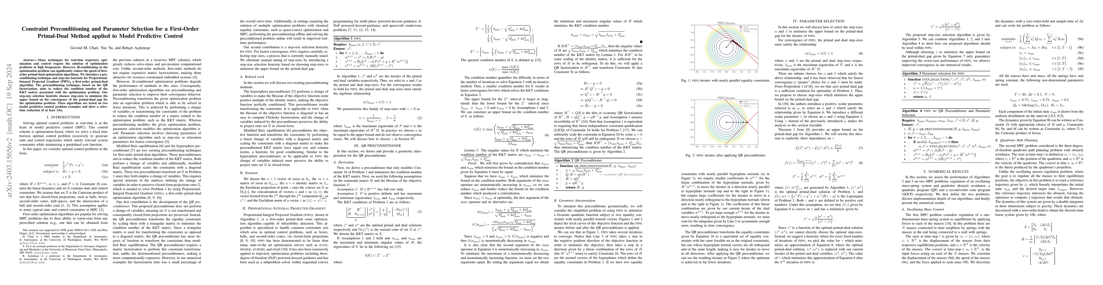 Thumbnail for Constraint Preconditioning and Parameter Selection for a First-Order
  Primal-Dual Method applied to Model Predictive Control