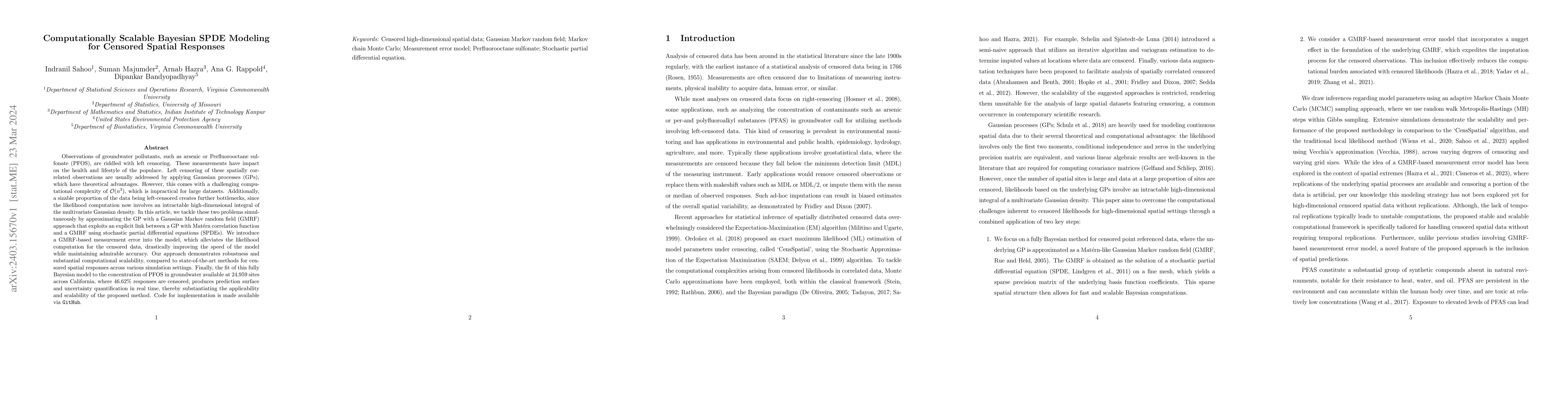 Thumbnail for Computationally Scalable Bayesian SPDE Modeling for Censored Spatial
  Responses