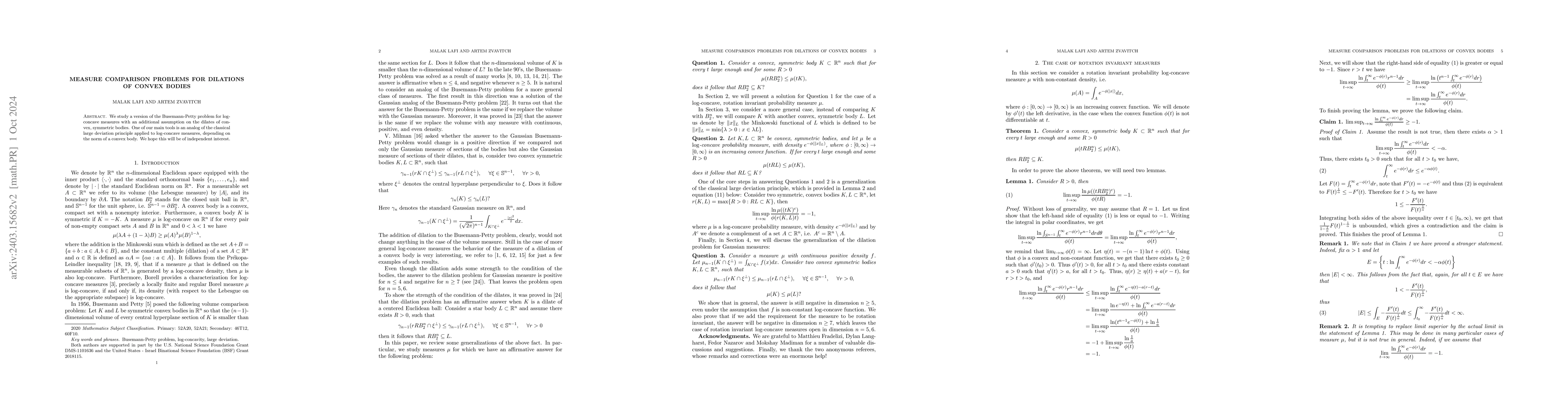 Thumbnail for Measure comparison problems for dilations of convex bodies