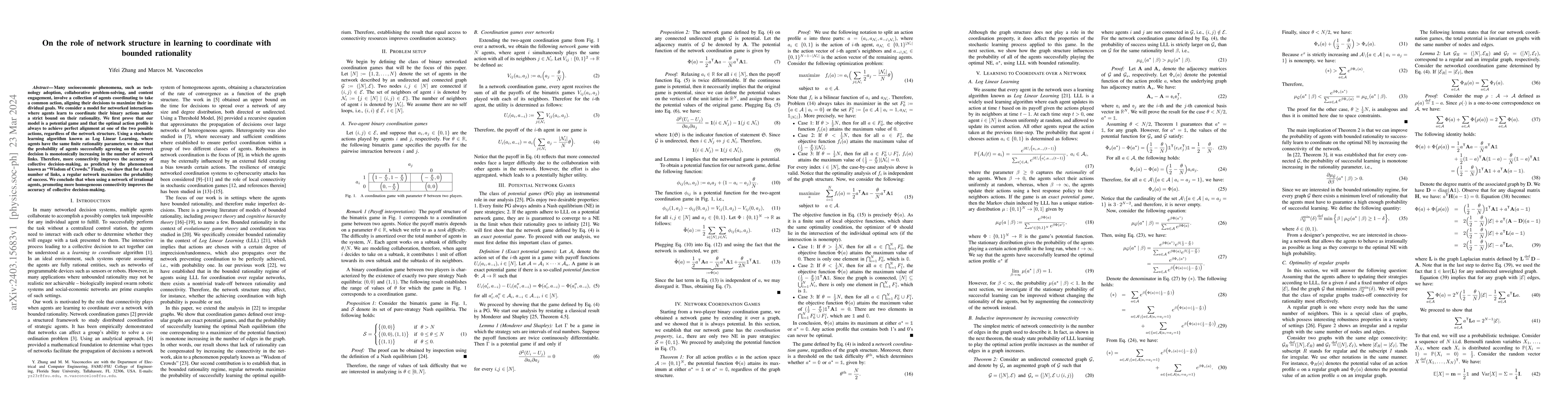 Thumbnail for On the role of network structure in learning to coordinate with bounded
  rationality