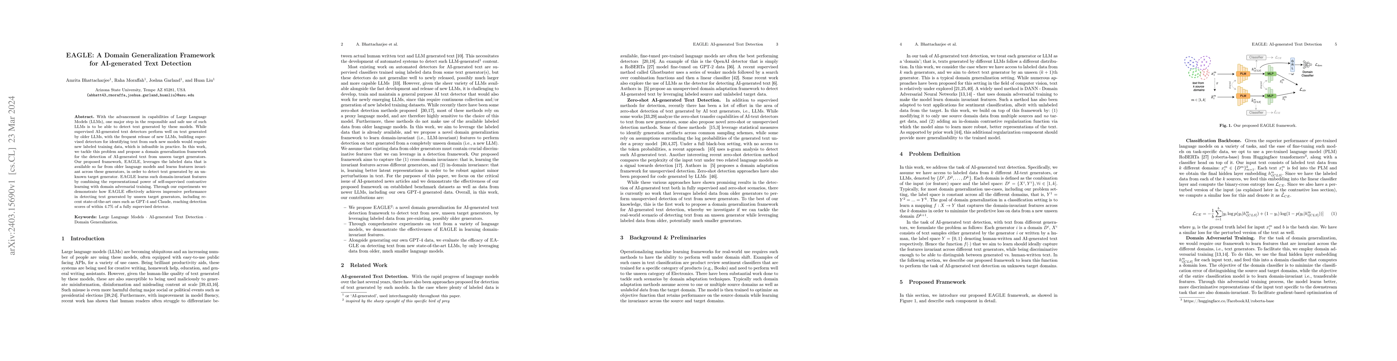 Thumbnail for EAGLE: A Domain Generalization Framework for AI-generated Text Detection