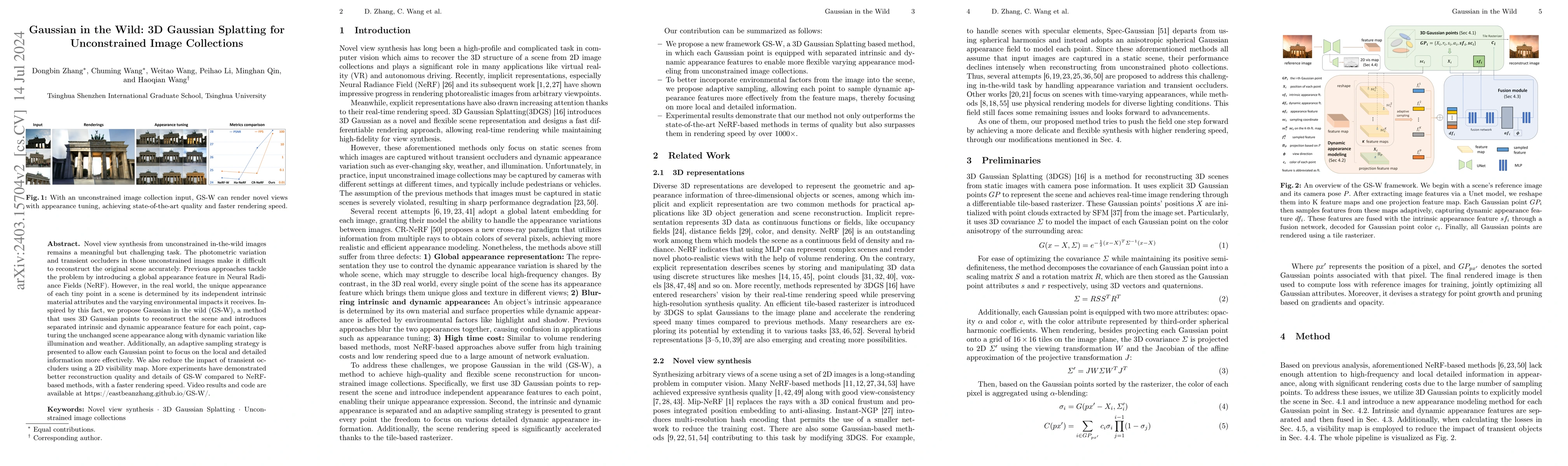 Thumbnail for Gaussian in the Wild: 3D Gaussian Splatting for Unconstrained Image
  Collections