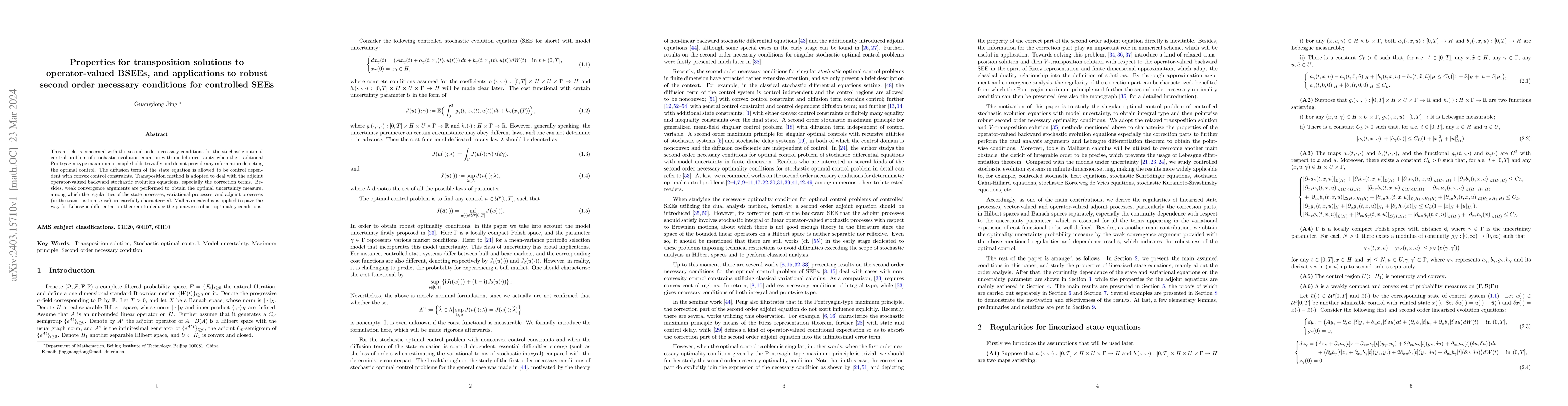 Thumbnail for Properties for transposition solutions to operator-valued BSEEs, and
  applications to robust second order necessary conditions for controlled SEEs