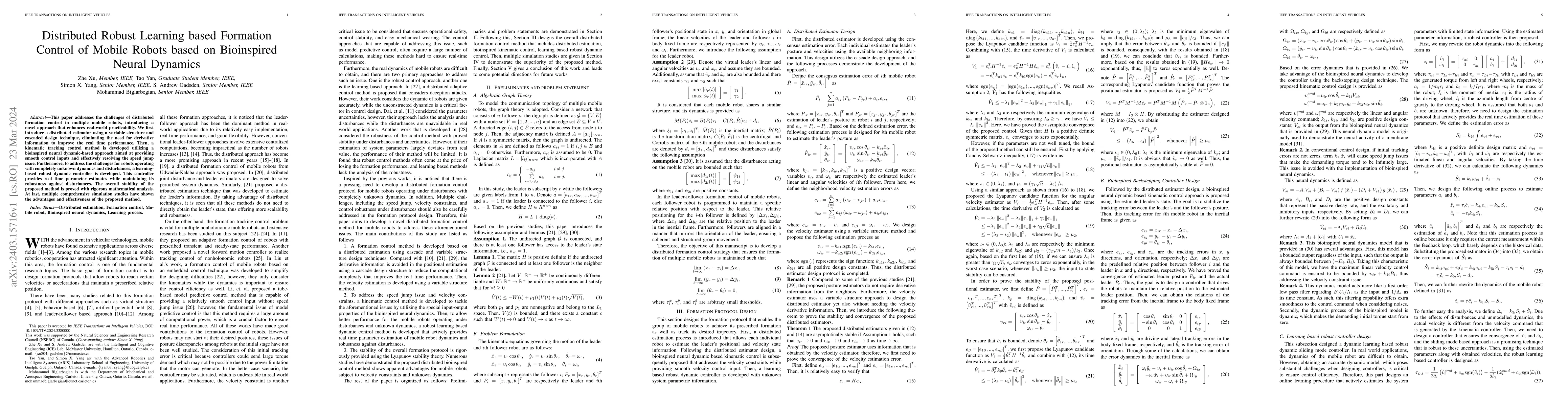 Thumbnail for Distributed Robust Learning based Formation Control of Mobile Robots
  based on Bioinspired Neural Dynamics