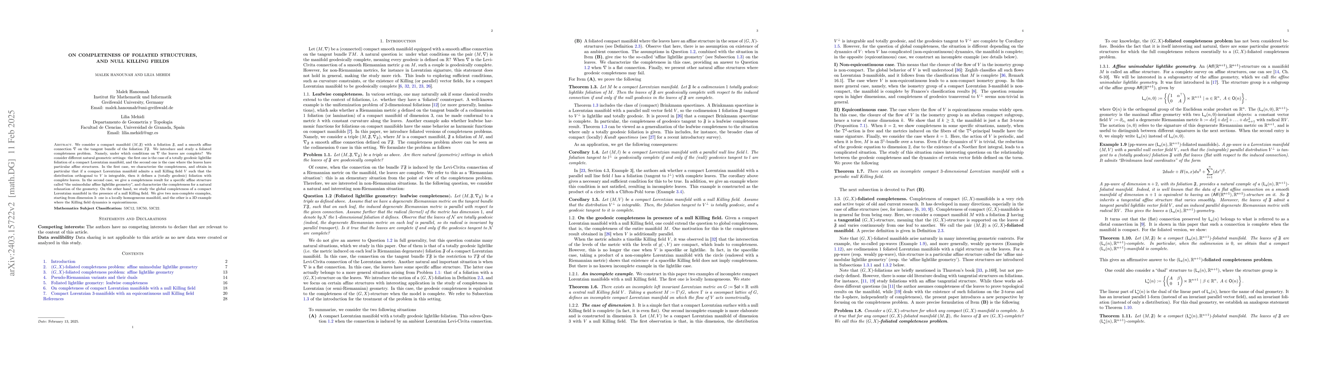 Thumbnail for On completeness of foliated structures, and null Killing fields