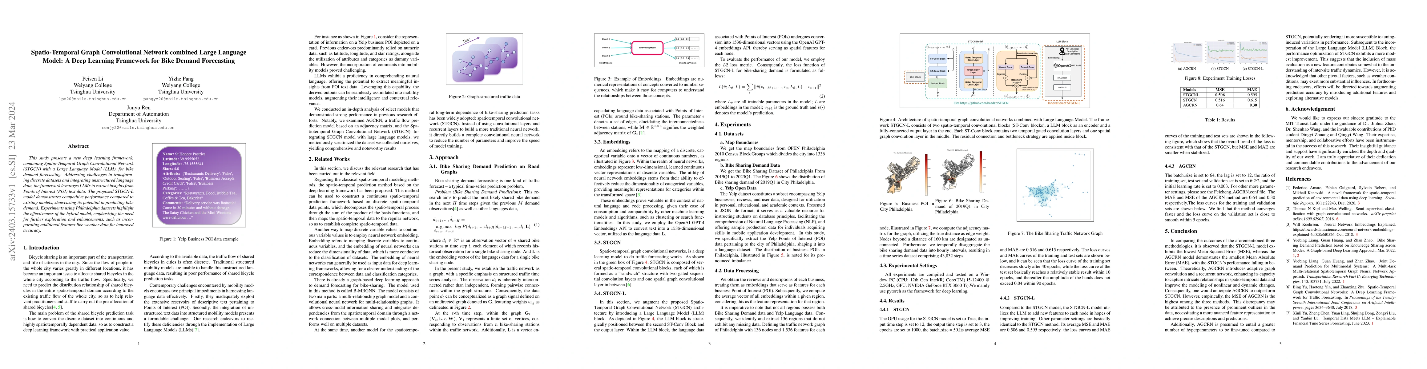 Thumbnail for Spatio-Temporal Graph Convolutional Network Combined Large Language
  Model: A Deep Learning Framework for Bike Demand Forecasting