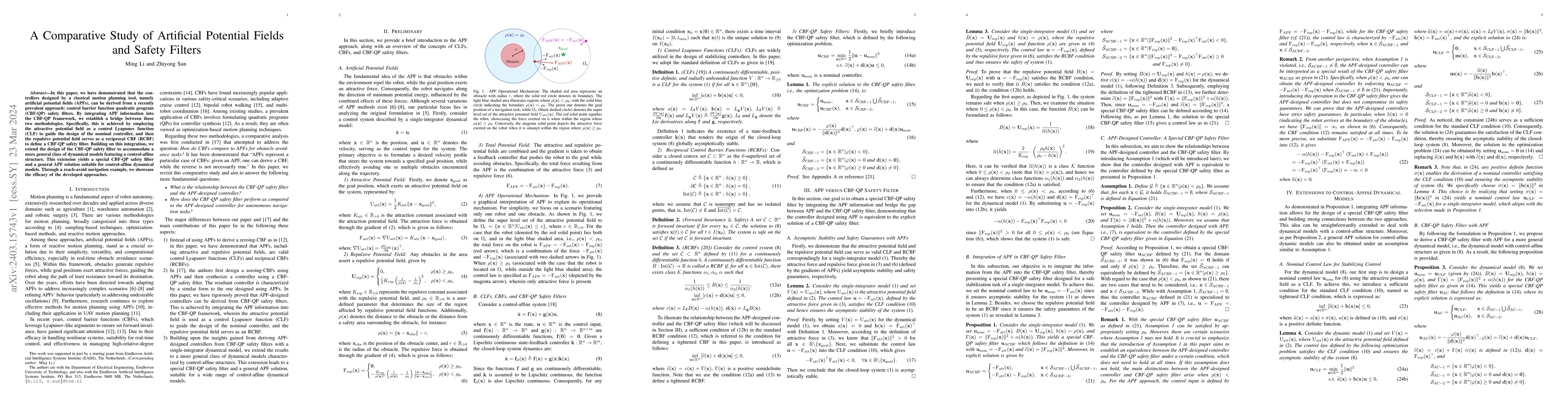 Thumbnail for A Comparative Study of Artificial Potential Fields and Safety Filters