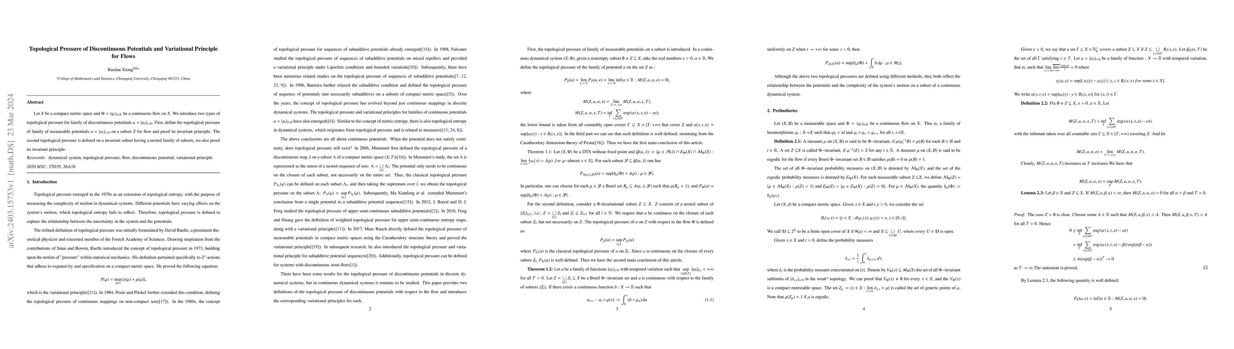 Thumbnail for Topological Pressure of Discontinuous Potentials of Flow and Variational
  Principle