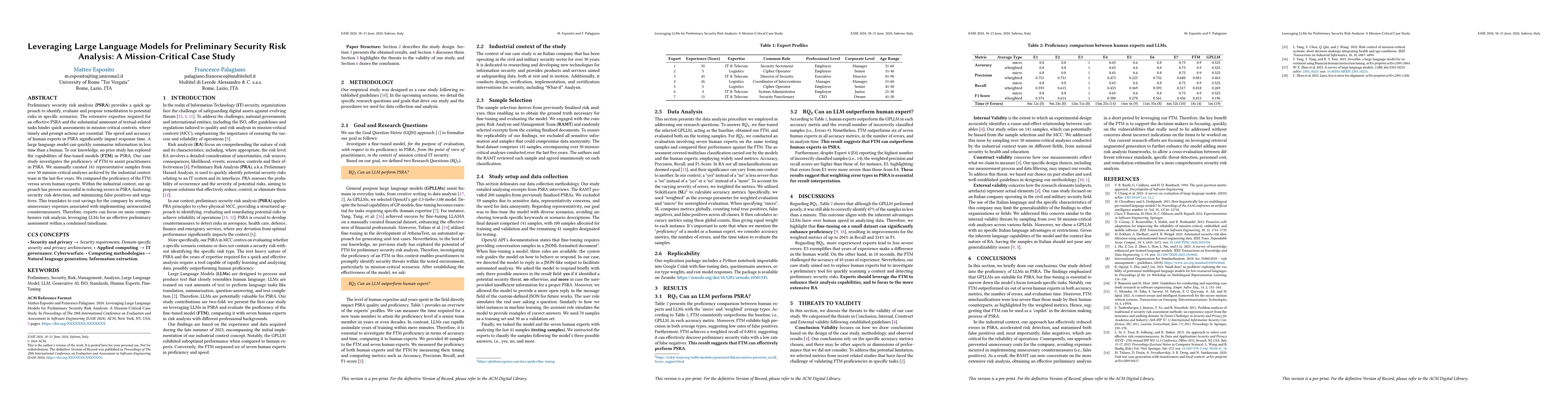 Thumbnail for Leveraging Large Language Models for Preliminary Security Risk Analysis:
  A Mission-Critical Case Study