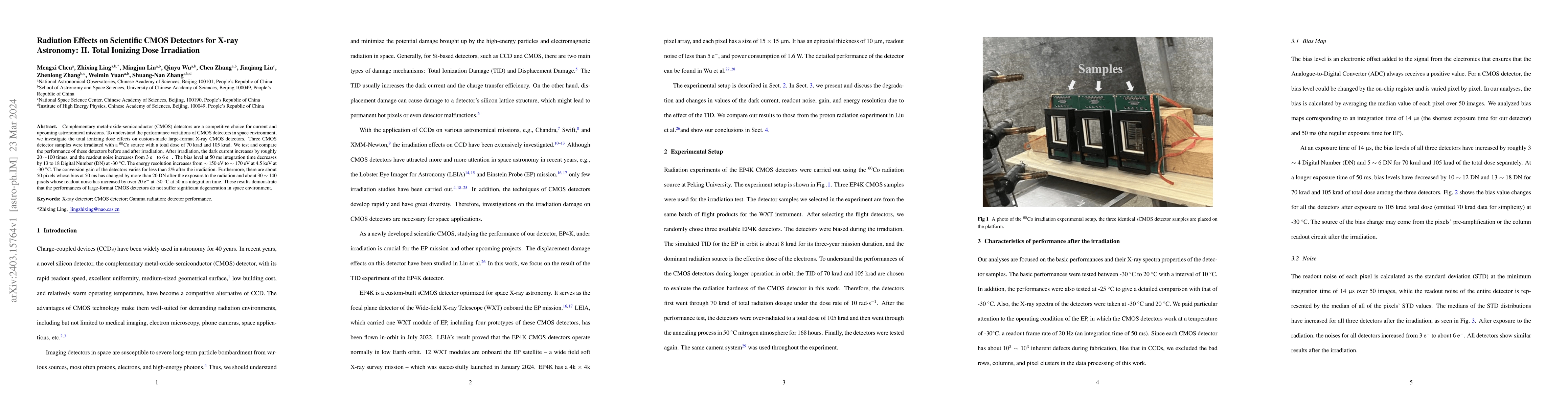 Thumbnail for Radiation Effects on Scientific CMOS Detectors for X-ray Astronomy: II.
  Total Ionizing Dose Irradiation