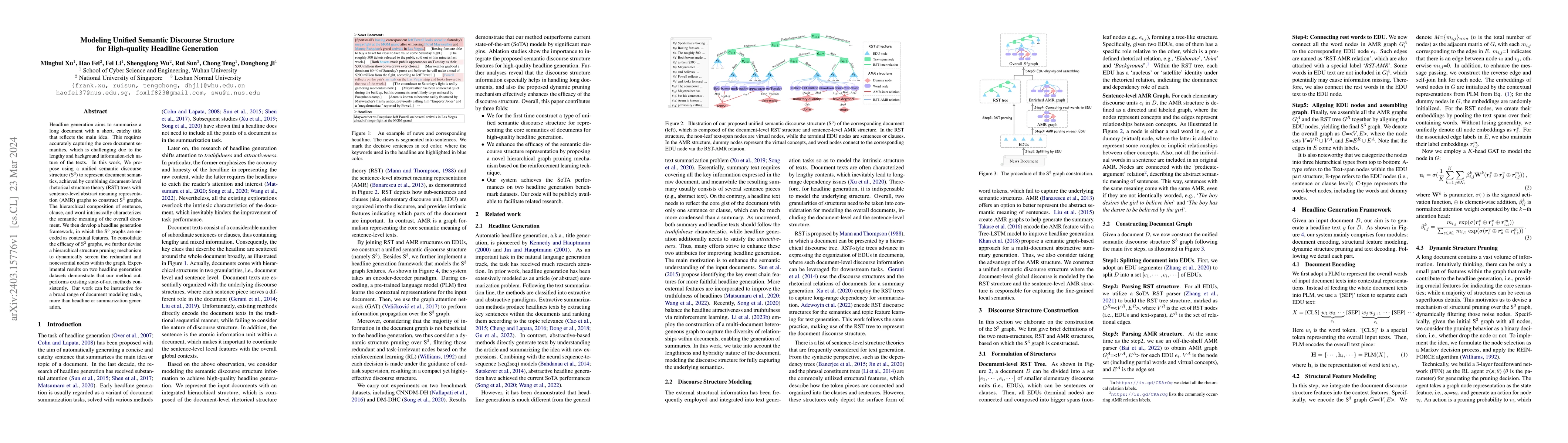 Thumbnail for Modeling Unified Semantic Discourse Structure for High-quality Headline
  Generation