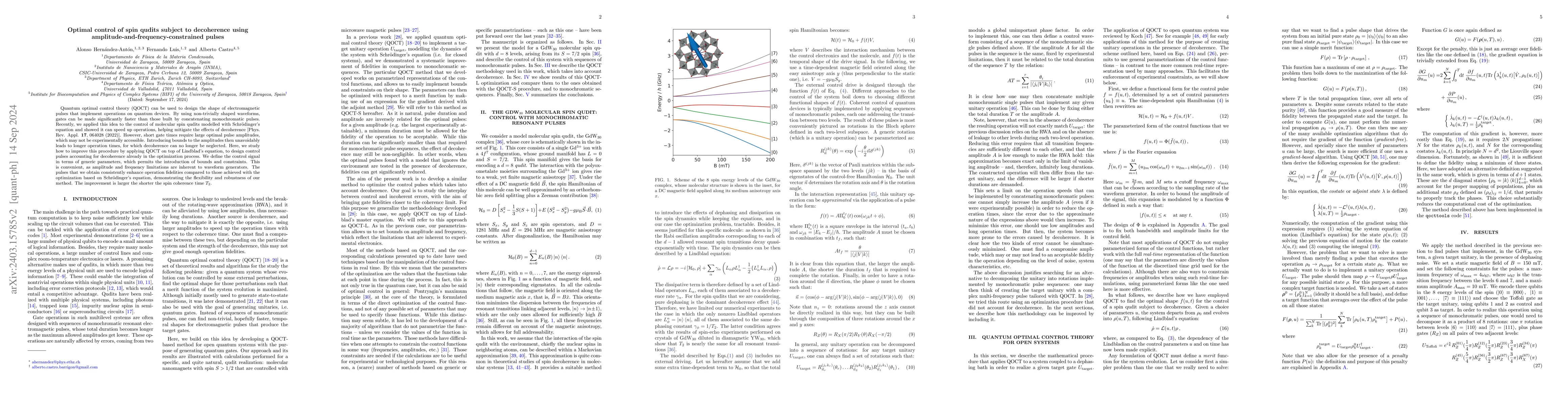 Thumbnail for Optimal Control of Spin Qudits Subject to Decoherence Using
  Amplitude-and-Frequency-Constrained Pulses