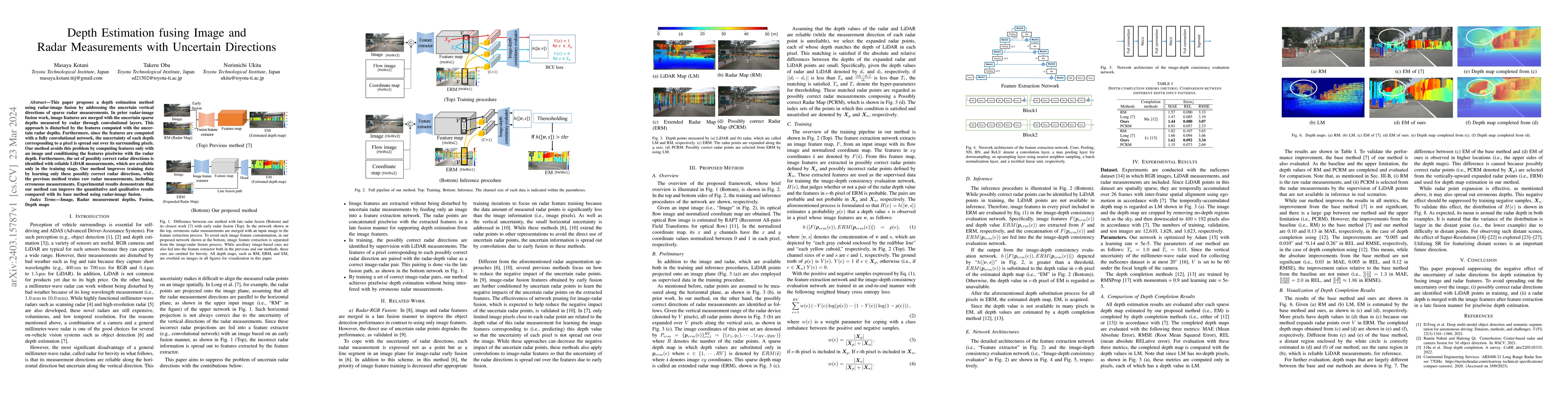 Thumbnail for Depth Estimation fusing Image and Radar Measurements with Uncertain
  Directions